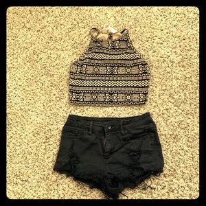 Aztec black crop top